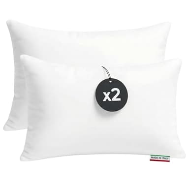 cuscini fiber - Cuscini Letto Matrimoniale 40x70cm, Guanciale Letto con Fodera PoliCotone, Cuscino Antiacaro Anallergico, Morbida Imbottitura in Fibra di Poliestere Made in Italy (2 Cuscini)