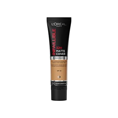 L'Oréal Paris Fondotinta Infaillible 32H Matte Cover, Make-Up dal Finish Matte Copertura Totale sulla Pelle, 310 Warm Undertone, 30 ml