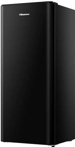 Hisense RR220D4BBE - Frigorifero autoportante retrò, capacità 165 litri con contenitore per ghiaccio a 4 stelle, sbrinamento automatico, portabottiglie per vino, colore nero, classe E, 128 x 51,9 x