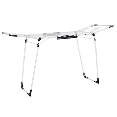 SONGMICS Stendibiancheria, Stendino Salvaspazio, Stendibiancheria a Ali Pieghevole, 56,5 x 173 x 96,5 cm, Stendibiancheria con Porta Calzini, Bianco, LLR518W01