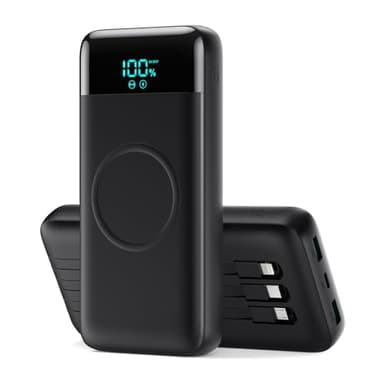 Ekrist Power Bank Wireless 26800mAh con 3 Cavi, 7 in 1 Caricatore Portatile Wireless Ricarica Rapida 25W PD3.0+QC4.0, Display LCD Batterie Esterna 6 Uscite Compatibile con iPhone Huawei Samsung ecc.