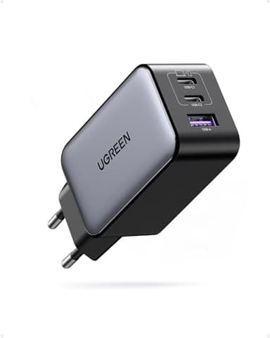 UGREEN Nexode 65W Caricatore USB C, 3 Porte di Ricarica Rapida, Compatibile con MacBook Air, iPhone 16/15/14/13, iPad, Samsung Galaxy S24/ S23/ S22, Google Pixel 7 Pro, Nero