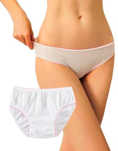 goMinisan - Mutande Donna, 5 Slip confezionati singolarmente, 100% Cotone, monouso, USA e Getta, Ospedale, maternità, Post Parto, Mutandine per Gestante ECC (IT, Testo, M, Regular, Regular, Bianco)