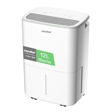 COMFEE' Deumidificatore Casa Muffa 12L/24h, Adatto fino a 20㎡, Tanica da 2.5L, Poco rumoroso, Ruote Piroettanti, Modalità dryer, Doppio drenaggio,Timer, Protezione antitrabocco, CDDOE-12DEN7-QA3（EU）