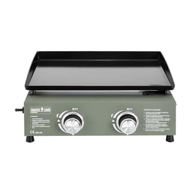 MasterCook - Piastra A Gas Professionale Da Esterno In Acciaio Inox Con 2, 3, 4 Fornelli Regolabili, Piastra A Gas Per Grigliare All’aperto In Campeggio O Giardino (Verde, 2 bruciatori)