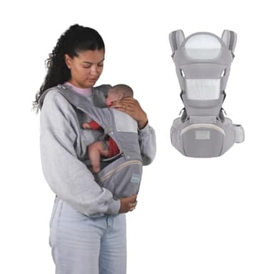 Mobiclinic® kids, Marsupio neonato, 6 in 1, Moley, Ergonomico, Multiposizione, 0-36 mesi, Pieghevole, Tasca con cerniera, Portabiberon, Cotone premium morbido, Per neonati e bambini (grigio)