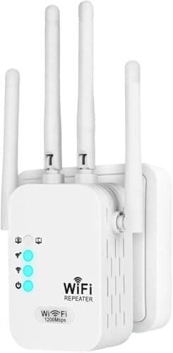Extender wifi Potente amplificatore WiFi 1200mbps,Doppia Banda (2.4G+5G),Ripetitore wifi potente per casa,2 porta LAN,4 antenne,Copertura 9800 m³,Compatibile con Alexa,router e tutti box di rete