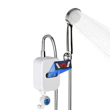 MINRS Scaldacqua elettrica istantanea, 3500 W, 220 V, mini scaldabagno istantaneo, display digitale a LED, scaldabagno elettrico con doccetta e tubo per cucina, bagno, casa, 30-60 ℃