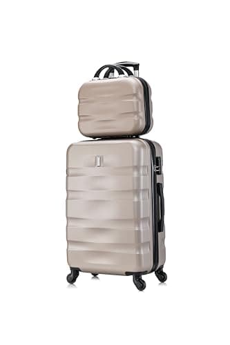 CELIMS - Set Valigie | Valigia Media 20 kg Rigida Champagne + Beauty Case da Viaggio 35cm | Valigia da Stiva 65cm | Trolley Medio 65cm con 4 Ruote | Valigie con Beauty Case