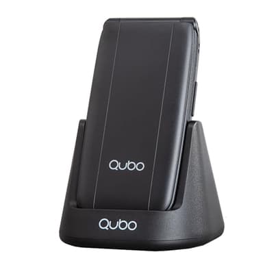 Qubo Flip Telefono per anziani GSM, Cellulare per anziani, Display da 2,4'', Volume alto,Funzione SOS, Supporto Dual SIM,Chiamata rapida, Radio FM, Torcia elettrica,Base di ricarica,Nero