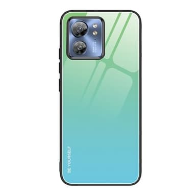 ILING Cover per Motorola Edge 40, Ultra Sottile Elegante Colore Sfumato Vetro Temperato Hard Indietro Custodia, Morbido TPU Bumper Antiurto Silicone Cover Case (Verde blu)
