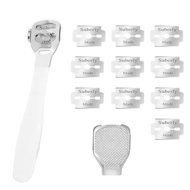 Kit per Pedicure Raschietto con 10 Lame D'argento, Callus Remover, Rimuovi Calli Piedi, Coltelli per Pedicure Multifunzione