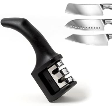 IPEA Affilacoltelli Manuale 2 Fasi - AFFILATURA + FINITURA - in Acciao e Ceramica - Design Ergonomico - Affilatore per Coltelli da Cucina o da Chef, Lame, Utensili, Forbici - Nero