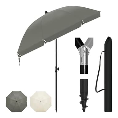 Laneetal Ombrellone da Spiaggia φ175 cm, Ombrellone con Protezione UPF 50+, Portatile Regolabile in Altezza e Inclinazione, Borsa per Trasporto, per Balcone/Giardino/Spiaggia, Grigio Scuro