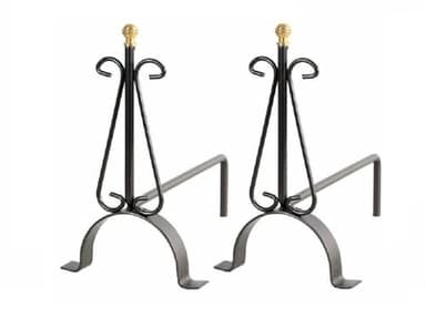 CRISCUOLO Brico Store Alari per Camino A Legna in Ferro Battuto Coppia Alari Camino L38xH33 Cm con Pomolo in Ottone Ideali per Appoggio Attrezzi Camino