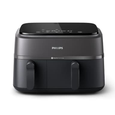 Philips Dual Basket Air Fryer - Cottura sana, veloce e versatile, Friggitrice ad aria da 9L, Touchscreen, design a 2 cestelli con doppia resistenza e termostasti separati (NA350/00)