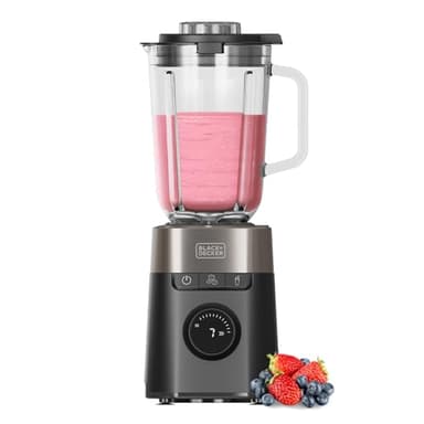 Black+Decker - Frullatore BXJB1201E 2200W | Caraffa in Vetro 2.2L | 8 Velocità | 6 Lame in Acciaio Inox | Funzione Pulse | Smoothie e Tritaghiaccio | Display LED | Sistema di Sicurezza