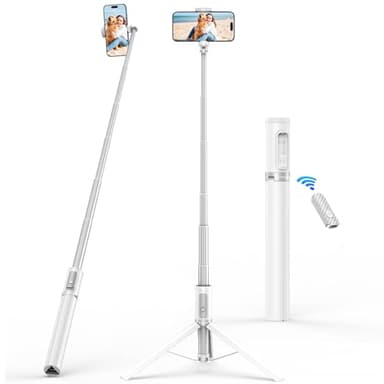 SYNCWIRE Bastone Selfie 157 cm, Treppiede Selfie Stick in Alluminio con Telecomando Bluetooth Ricaricabile per iPhone e Smartphone Android, Perfetto per Viaggi, Vlogging, Registrazione Video, Bianco