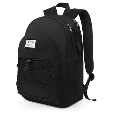 RJEU Zaino Scuola per Adolescenti,15.4in Zaino Porta PC Portatile Estetico Bookbag per Ragazza Ragazzo Studente Universitario,Viaggio Regalo Uomo & Donna - Nero