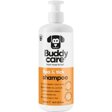 Buddycare Shampoo per Cani Antipulci e Zecche, elimina Acari, Detergente Tea Tree e Shampoo Antipulci all'eucalipto (500ml)