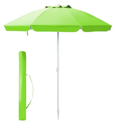 Ombrellone Da Spiaggia Grande Antivento 2.20 Metri Portatile Struttura In Acciaio A 8 Stecche Pieghevole Reclinabile Regolabile Altezza Puntale A Vite Resistente Uv Con Custodia A Tracolla - Verde