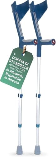REMEDIA ONE - Stampelle Ortopediche Regolabili con Impugnatura Anatomica Morbida, Stampelle Canadesi Antiscivolo in Alluminio, 2 Unità – Blu/Grigio