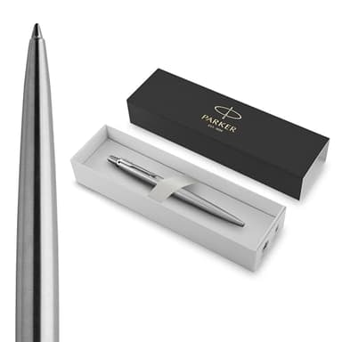 Parker Penna a Sfera Jotter | Acciaio inossidabile con Dettagli Cromati | punta media con inchiostro blu | Confezione Regalo | Materiale scolastico