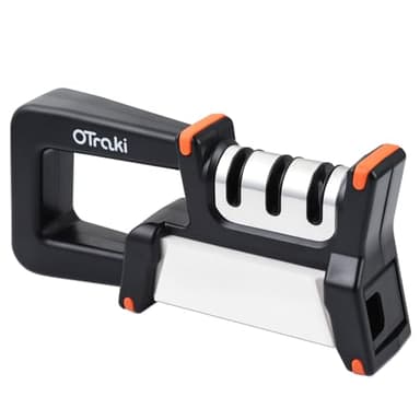 OTraki Affilacoltelli Professionale, Manuale con Manopola ad Angolo Regolabile, Affila Coltelli da Cucina Affilacoltelli Portatile per Coltelli Dritti/Forbici da cucina (nero)
