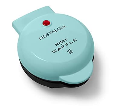 Nostalgia MyMini Maker Elettrico Personale per Waffle, Superficie di Cottura di 25mm, Ferri per Waffle per Hash Browns, Toast Francese, Grilled Cheese, Quesadilla, Brownies, Biscotti, Aqua