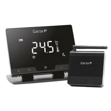 Garza - Termostato Wireless WiFi Intelligente per caldaia e riscaldamento, programmabile, touchscreen, WiFi 2.4GHz, controllo remoto tramite app e controllo vocale Alexa/Google, Colore Nero
