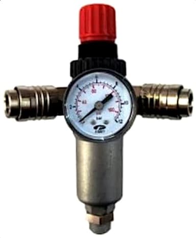 FIAC Regolatore di Pressione con Manometro, Filtro, 2xRaccordo Universale, Raccordo 3/8" M, Press. Max 12 Bar, Portata 180 l/min. Ideale per montaggio su serbatoio compressore