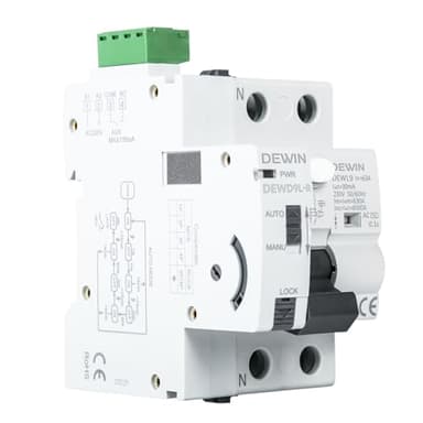 DEWIN Interruttore Differenziale a Riarmo Automatico 63A 30mA 2P AC 230V Salvavita con Riarmo Automatico DEWD9L-R RCCB Differenziale Riarmo Automatico