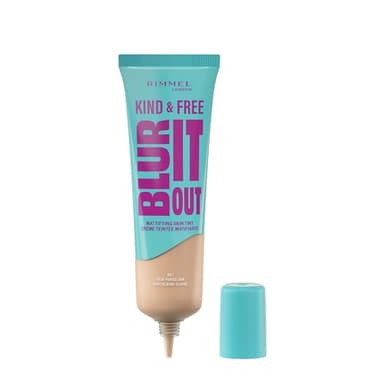 Rimmel London Kind & Free BLUR IT OUT Fondotinta Opacizzante, 001, Fair Porcelain, Controllo effetto lucido per tutto il giorno, Make-up dal finish matte leggero, 30 ml