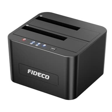 FIDECO Docking Station per Dischi Rigidi, Docking Station per HDD SATA USB 3.0 per HDD/SSD SATA da 2,5 e 3,5 pollici, Dual Bay, Supporto per Clonazione Offline e 2 Dischi Rigidi da 16TB