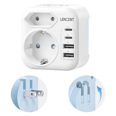 LENCENT Adattatore Presa Giappone da Viaggio, Adattatore EU a JP, Spina Pieghevole con Caricatore USB, Adattatore Spina Tipo A per Giappone, Stati Uniti, Canada, Messico, Cina, Filippie