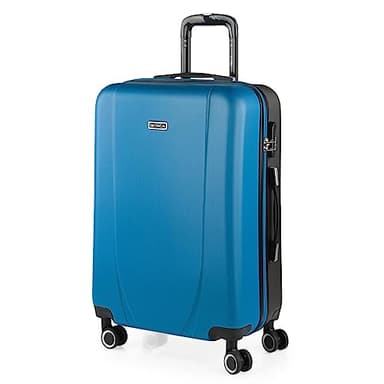 ITACA - Valigia Da Stiva Rigida - Trolley Grande Con Ruote, Valigia 23kg Per Viaggi, Trolley Da Stiva Resistente. Lucchetto a Combinazione, Blu/antracite