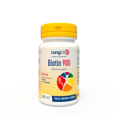 LongLife® Biotin 900 | Integratore di biotina ad alto dosaggio | Benessere di pelle, capelli, unghie | Oltre 6 mesi di trattamento | Vegano e senza glutine
