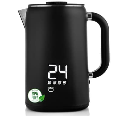 Lehmann Bollitore in acciaio inox con mantenimento della temperatura, 1,7 litri, controllo della temperatura 45-100 ℃, bollitore in acciaio inox con termostato e display touch, anti-impronte, senza