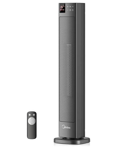 Midea NTH20-22GRSE(GR) Stufa Elettrica in Ceramica 2000W con Termostato e Telecomando, 76 cm, 3 Modalità, Timer 24H, Protezione dal Surriscaldamento e Ribaltamento, Riscaldamento Rapido