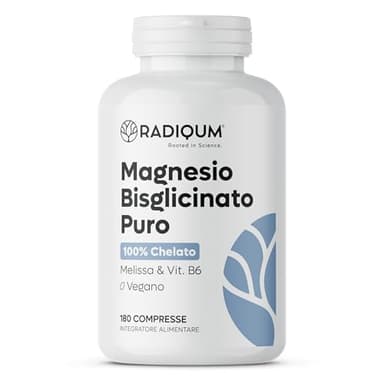 Magnesio Bisglicinato Puro | 3360 mg di Magnesio Glicinato ad alto assorbimento | 180 Compresse | Stress, Stanchezza, Crampi e Sonno | Vitamina B6 e Melissa | Vegan | Senza glutine