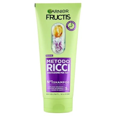 Garnier Fructis Shampoo Idratante, Per Capelli Ricci Definiti, Idratati e Morbidi, Arricchito con Acido Ialuronico e Burro di Karité, Metodo Ricci, 200 ml