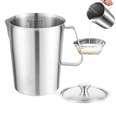 Bicchiere Frullatore Per Latte - Bricco Multiuso Per Caffè E Bevande,Bricco in Acciaio Inossidabile 2 Litri con Misurino Preciso per Bevande, Cucina, Cappuccini, Brunch, Casa e Locali
