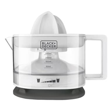 BLACK+DECKER BXCJ25E - Spremiagrumi elettrico, 25 W, Doppio Senso di Rotazione, 350 ml, Filtro per Polpa Regolabile, Portacavi, Smontabile, Bianco