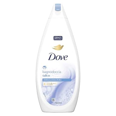 Dove Docciaschiuma Talco, Formula con Idratante Dermo-Naturale, con 1/4 di Crema Idratante, Dermatologicamente Testato, Bagnoschiuma Uomo e Donna, 100% Bottiglia Riciclata* 750 ml