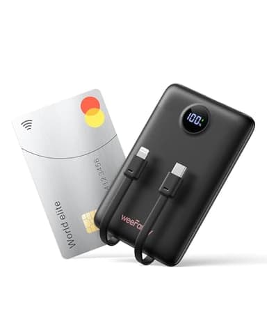 WeeFancy Power Bank 10000mAh 22,5W Caricatore Portatile Ricarica Rapida Mini Powerbank con Cavi Integrati Batteria Esterna con 3 Uscite & 3 Ingressi per iPhone Samsung Huawei Xiaomi iPad ecc. (Nero)