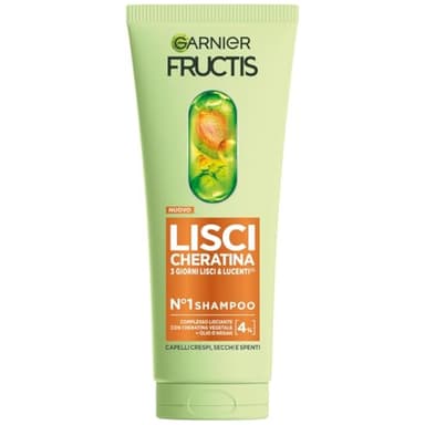 Garnier Fructis Shampoo, Per Capelli Lisci e Lucenti a Lungo, Effetto Anti-Crespo, Trattamento Lisciante alla Cheratina Vegetale e Olio di Argan, Lisci Cheratina, 200 ml