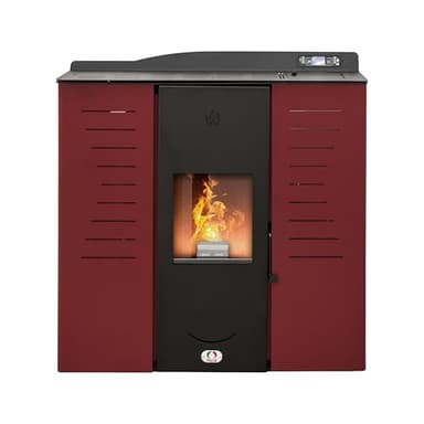 STUFE A PELLET ITALIA Italia 22 KW - Stufa a Pellet Idro per Riscaldamento e Acqua Calda Efficienza 90% Scalda 140m² Design Slim Autonomia 16H Programmabile 5 Potenze Garanzia 24 Mesi Rosso