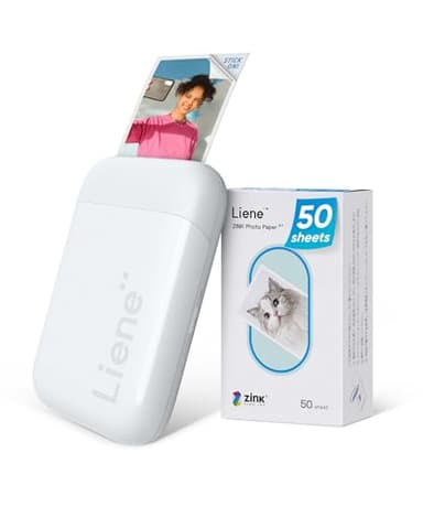 Liene Pearl K100 Stampante Fotografica, 2x3'' Mini Stampante Fotografica Istantanea con 50 Zink Carta Fotografica Adesive, Bluetooth 5.0, Compatibile con iOS&Android, Stampante Portatile