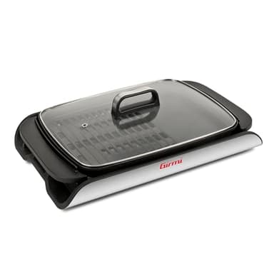 Girmi BQ91 Griglia e Barbecue, 2000W, Piastre Antiaderente XL 40 x 30cm con Doppio Utilizzo, Smokeless, Coperchio in Vetro Temperato, Temperatura Regolabile, Vassoio raccogli grasso, Grigio