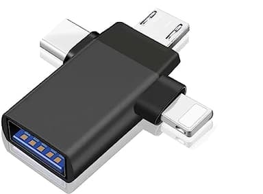 Adattatore OTG USB C, 3 in 1 Micro USB/IP/USB-C a USB 3.0 Femmina (1 Pezzi), Convertitore per chiavette multimediali, telefoni Android o tablet (Nero)
